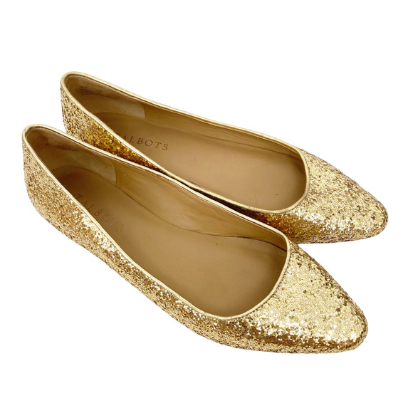 Talbots Gold Glitter Point Toe Flats Sz 8 - Picture 1 of 9